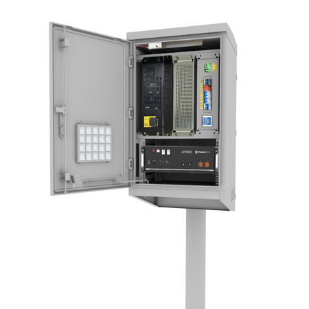 Outdoor power cabinet with ups pdu pole mount open view